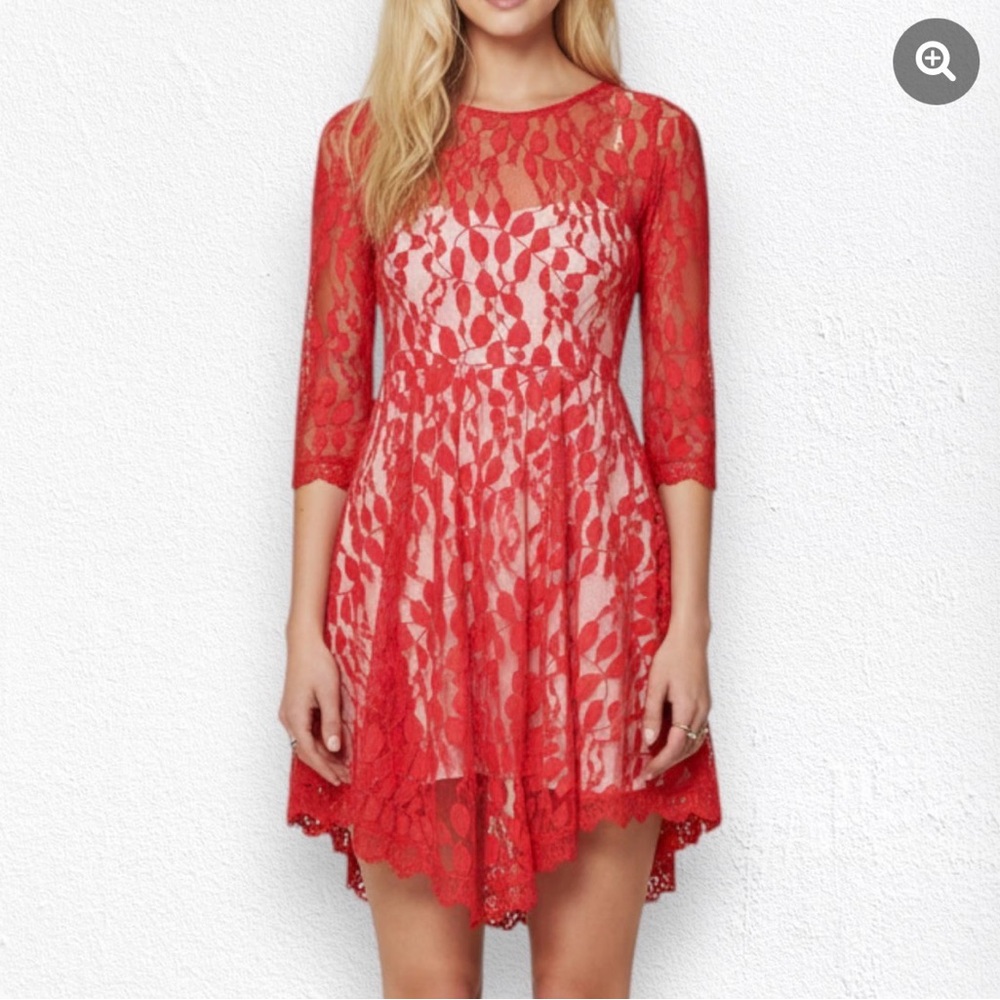 Free People Red Asymmetrical Lace Mini Dress